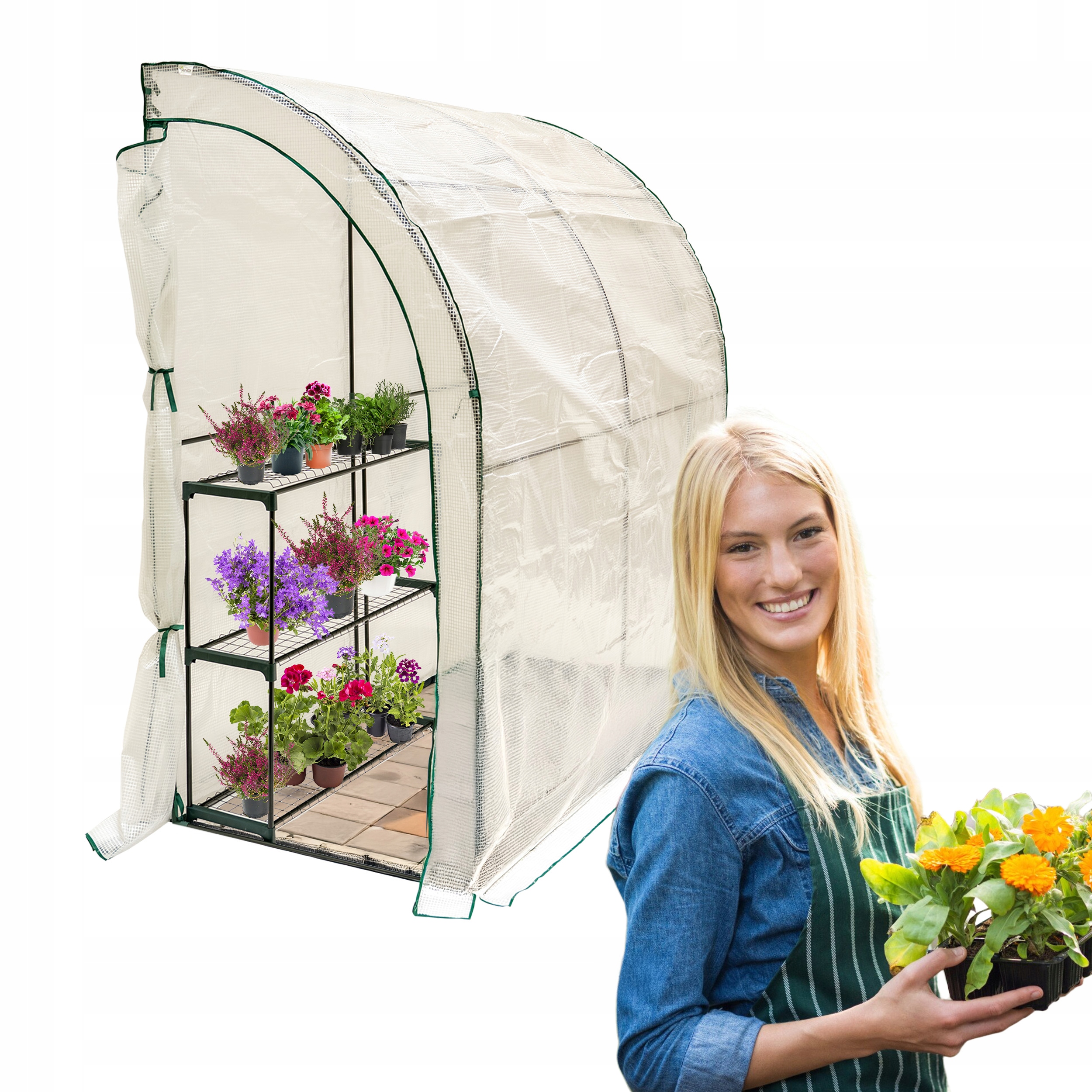 Mini fóliový zahradní nástěnný skleník na balkon, regál Cercis 100x200x215