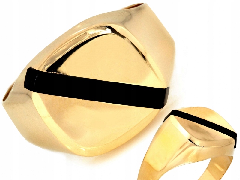 Zlatý 585 prsten na dárek pro muže, elegantní černý doplněk 14k r26