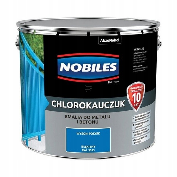 Chlorokauczuk 10L RAL5015 Błękitny Nobiles farba do metalu betonu niebieski