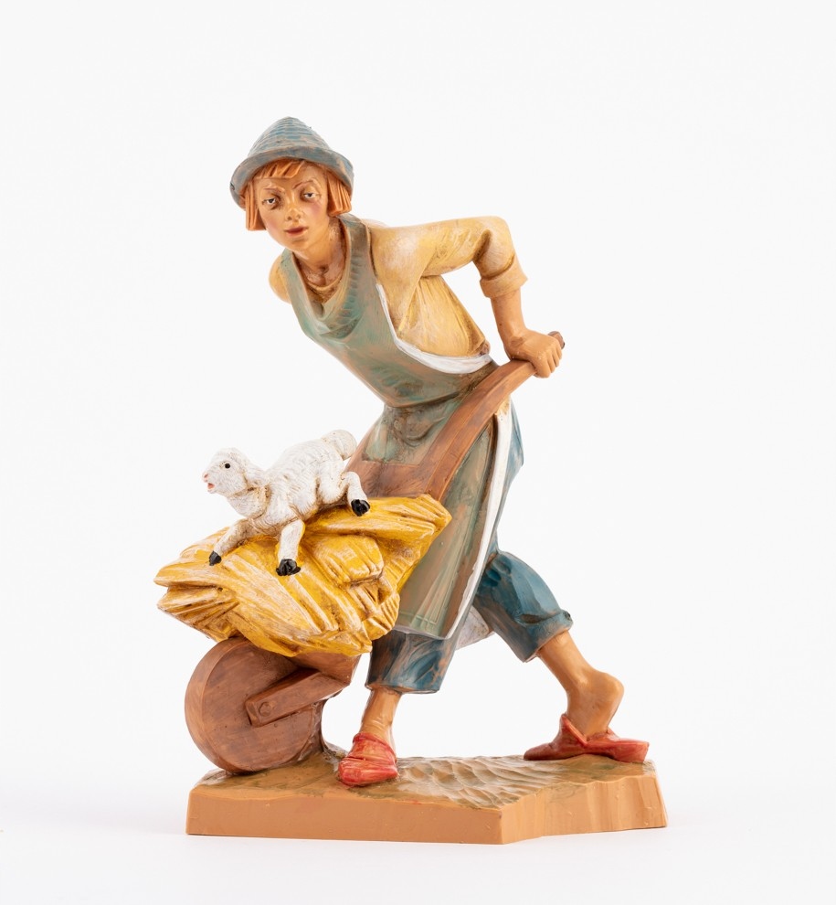Figurka firmy Fontanini Pracovník s trakařem a beránkem pro figurky 19 Cm