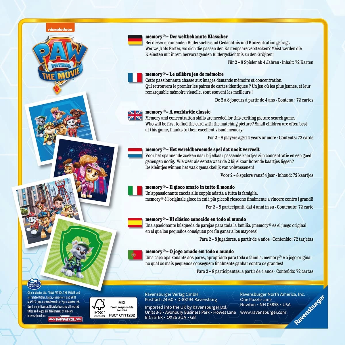 GRA MEMORY PSI PATROL FILM Paw Patrol MEMO The Movie Memory 72 el. Kod producenta 20835