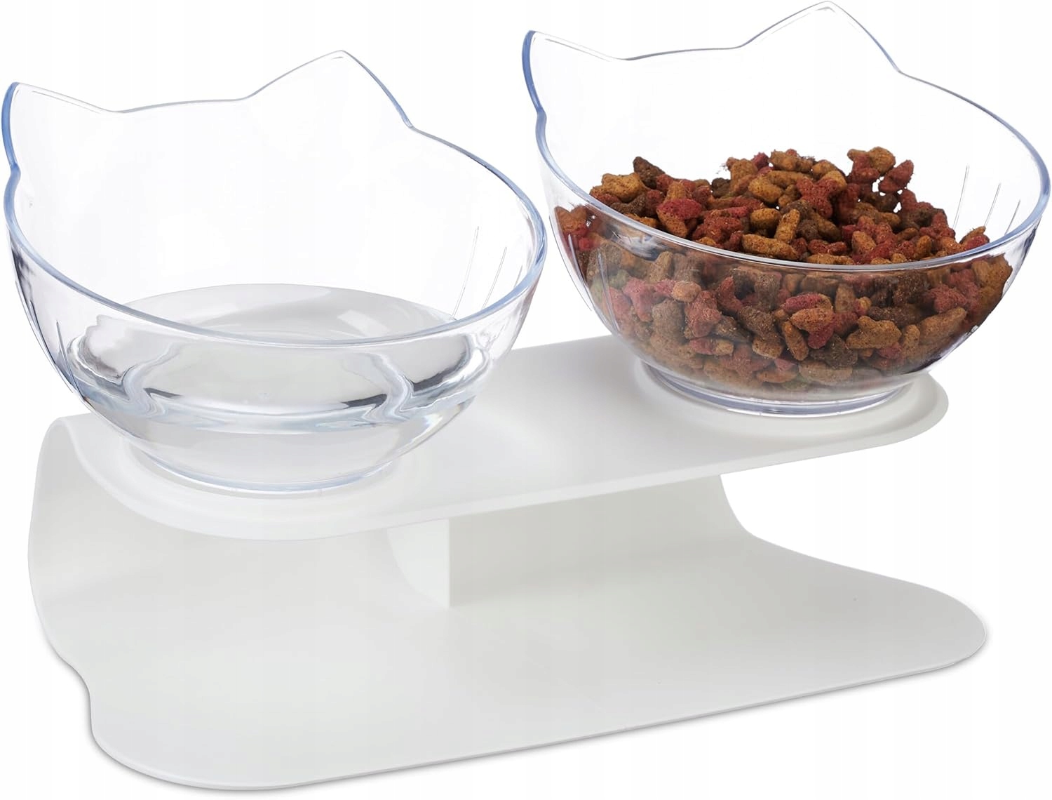 Dvojitá Miska Pro Kočky Vyvýšená 2X500ML Protiskluzová Bílá