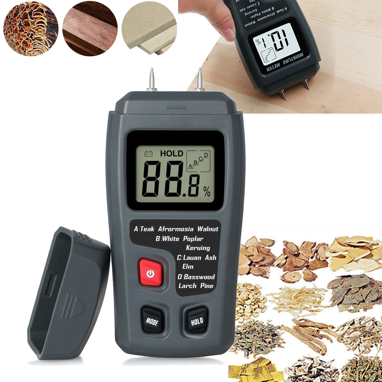 DETEKTOR WILGOCI W DREWNIE, MIERNIK WILGOTNOŚCI Z BATERIĄ 9 V, DO DREWNA