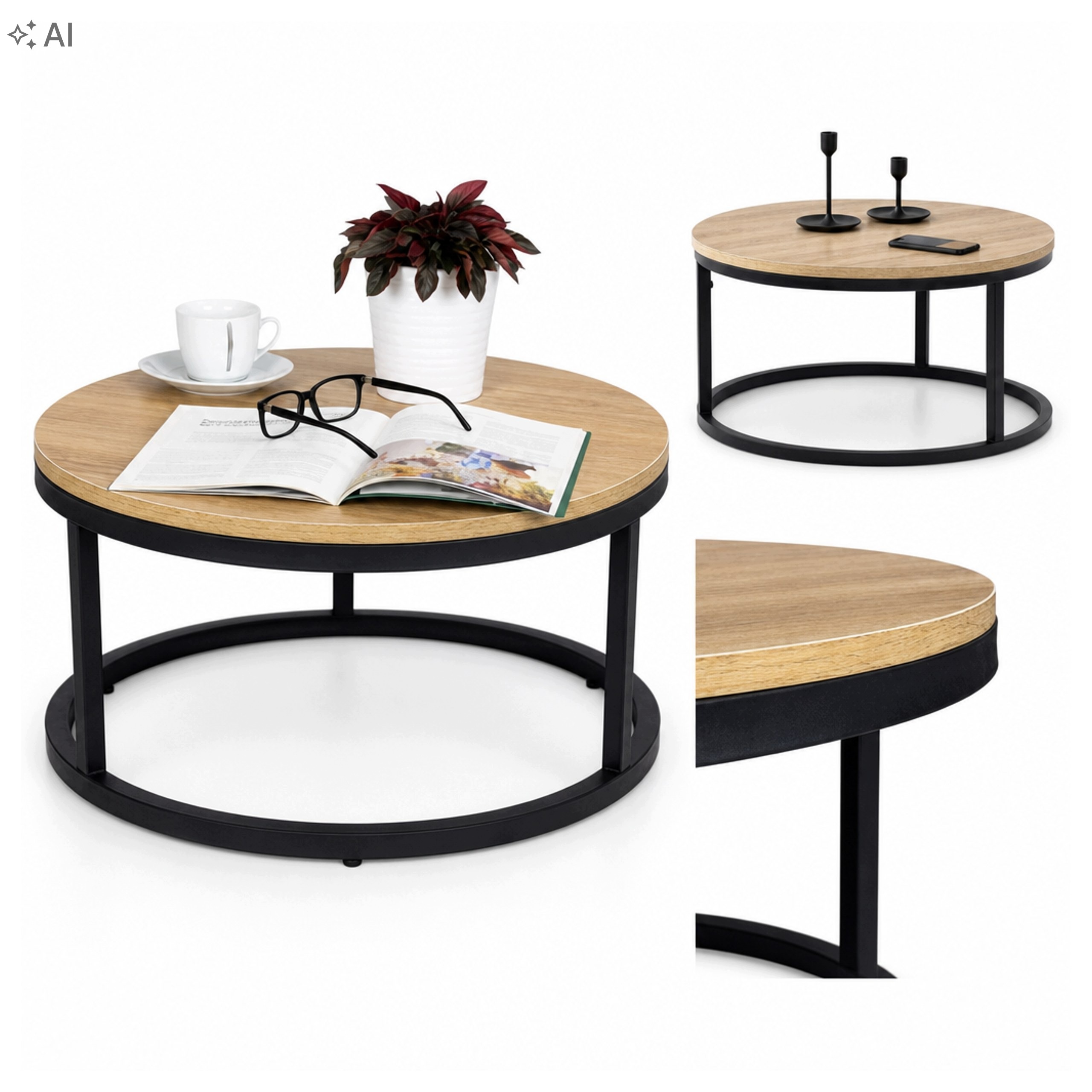 Konferenční stolek Loft 60 cm z dřevotřísky a kovového rámu, moderní