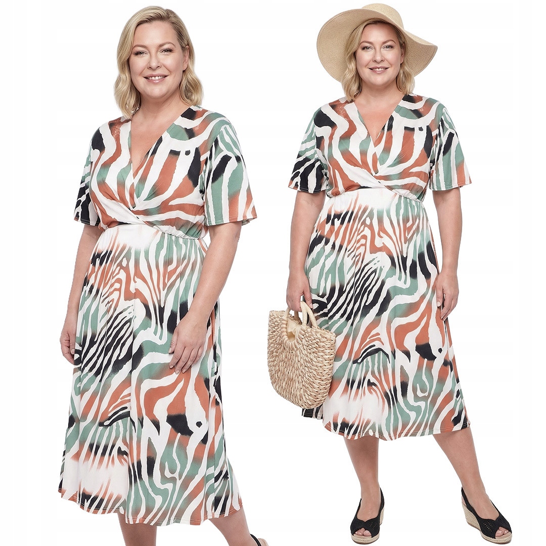 Oranžovo-tyrkysová šaty se vzorem zebra a velikostí velikost 50/52