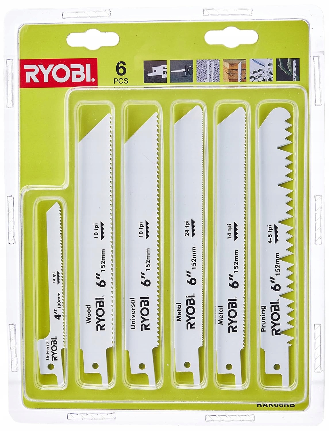 Ryobi Pilové listy RAK06RB 6 Ks pro pilu ocasku Dřevo Kov Plast