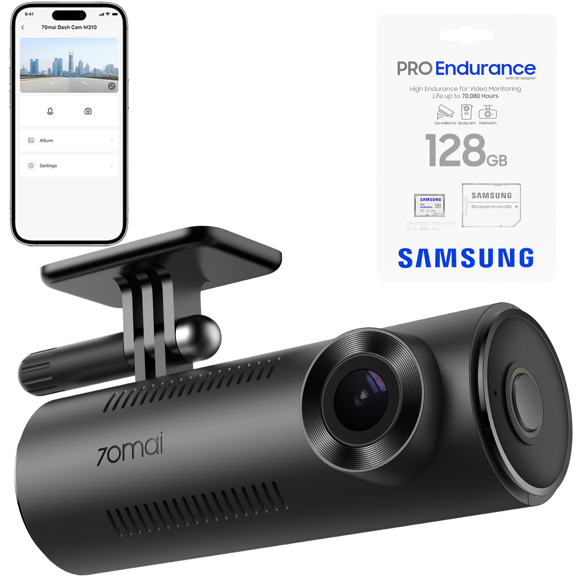 70mai M310 Kamera samochodowa Wideorejetrator Rejestrator Smasung Pro 128GB