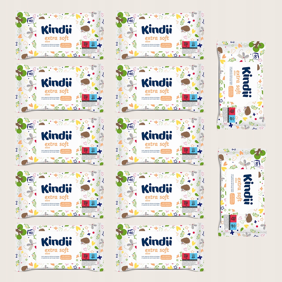 Chusteczki nawilżane Kindii extra soft 12 x 60szt. Linia Extra Soft aloe