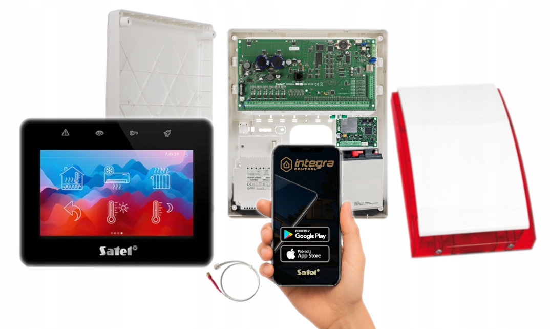System Alarmowy Satel Integra 256 Plus Syrena Panel Dotyk 4,3" Apka Lte