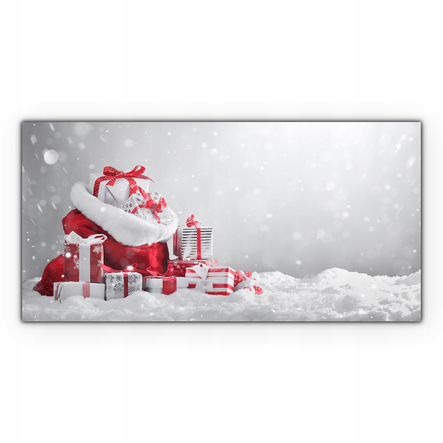 

Szklany obraz do salonu Prezenty Mikołaj 140x70 cm