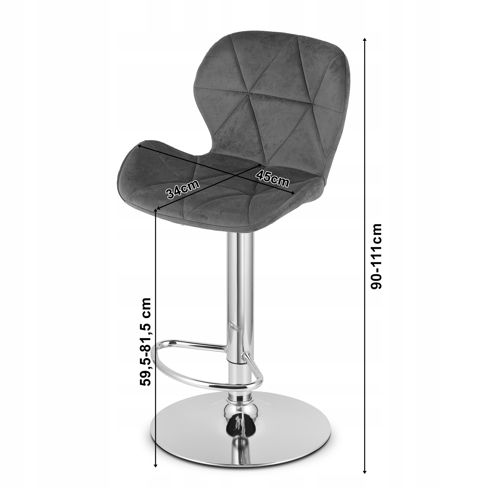 Hoker Krzesło Tapicerowane Welurowe Obrotowe Do kuchni Salonu Czarne VISTA Maksymalna wysokość siedziska 81 cm