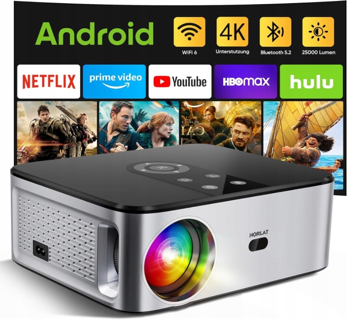 Projektor LCD Horlat Projektor 5G WiFi Full Hd Native 1080P stříbrný