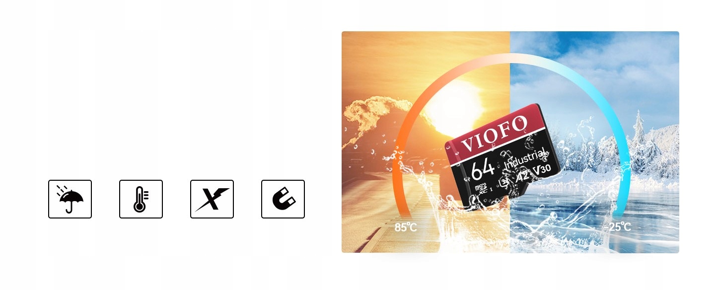 Karta VIOFO micro SD 64GB INDUSTRIAL U3 A2 V30 4K Klasy prędkości U3 V30 A2