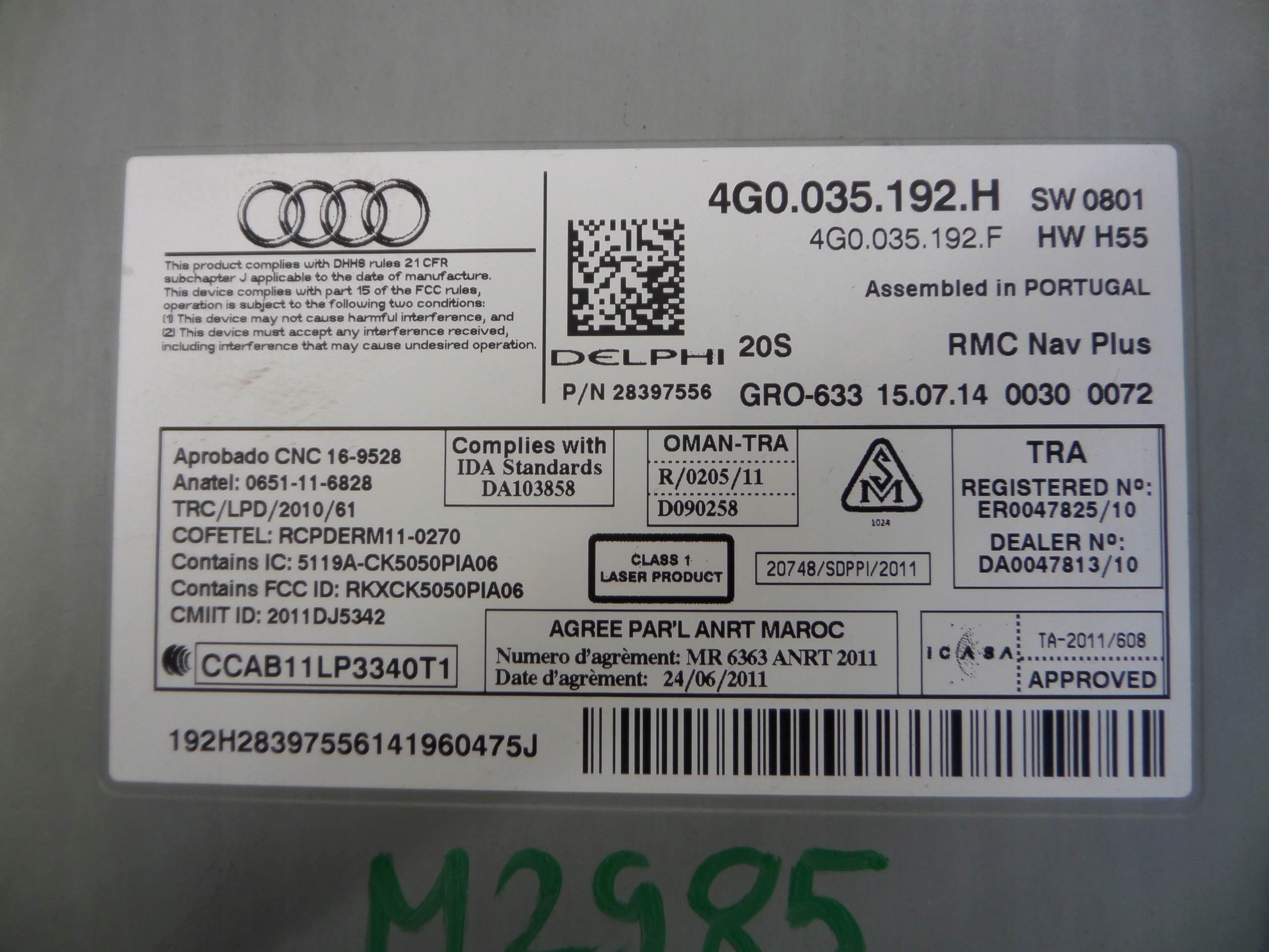 AUDI A6 C7 4G0 navigation player MMI MULTIMEDIA NAVI 4G0035192H