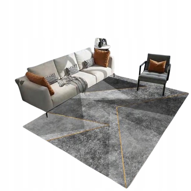 Koberec šedý 220X160 geometrické trojúhelníky zlatý černý moderní do obývacího pokoje