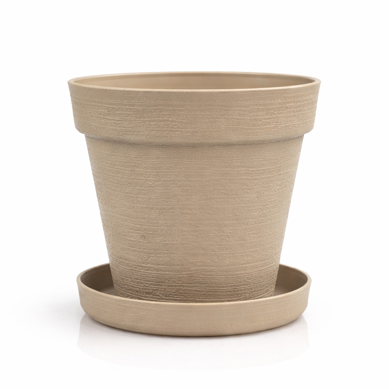 Doniczka LOFT 12 cm + Dopasowana Podstawka, Stylowy Zestaw, EKO, LATTE