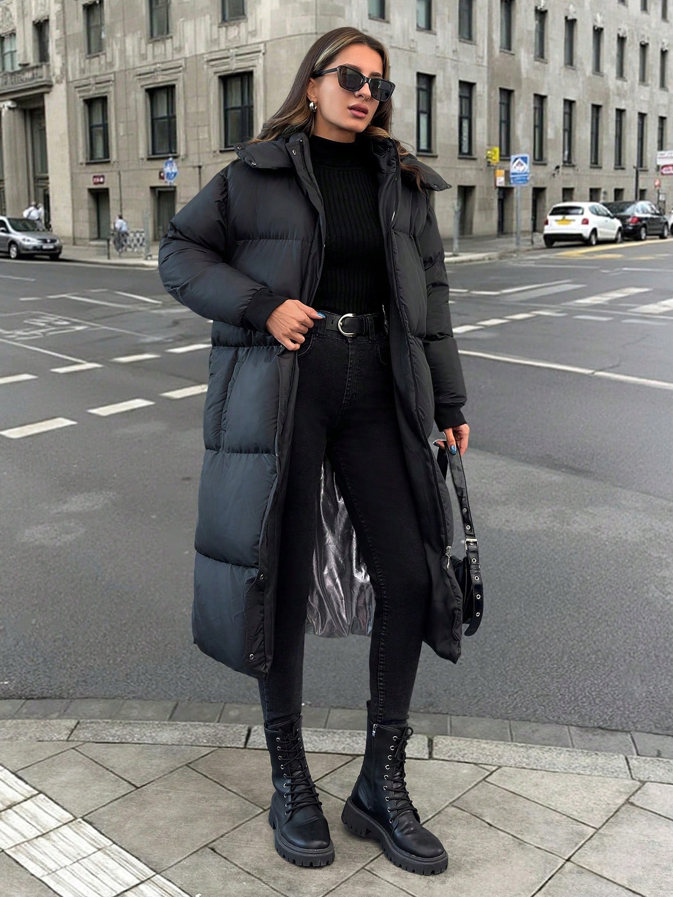 Shein Černý Dlouhý Péřový Kabát S Podšívkou Na Zimu 1MA