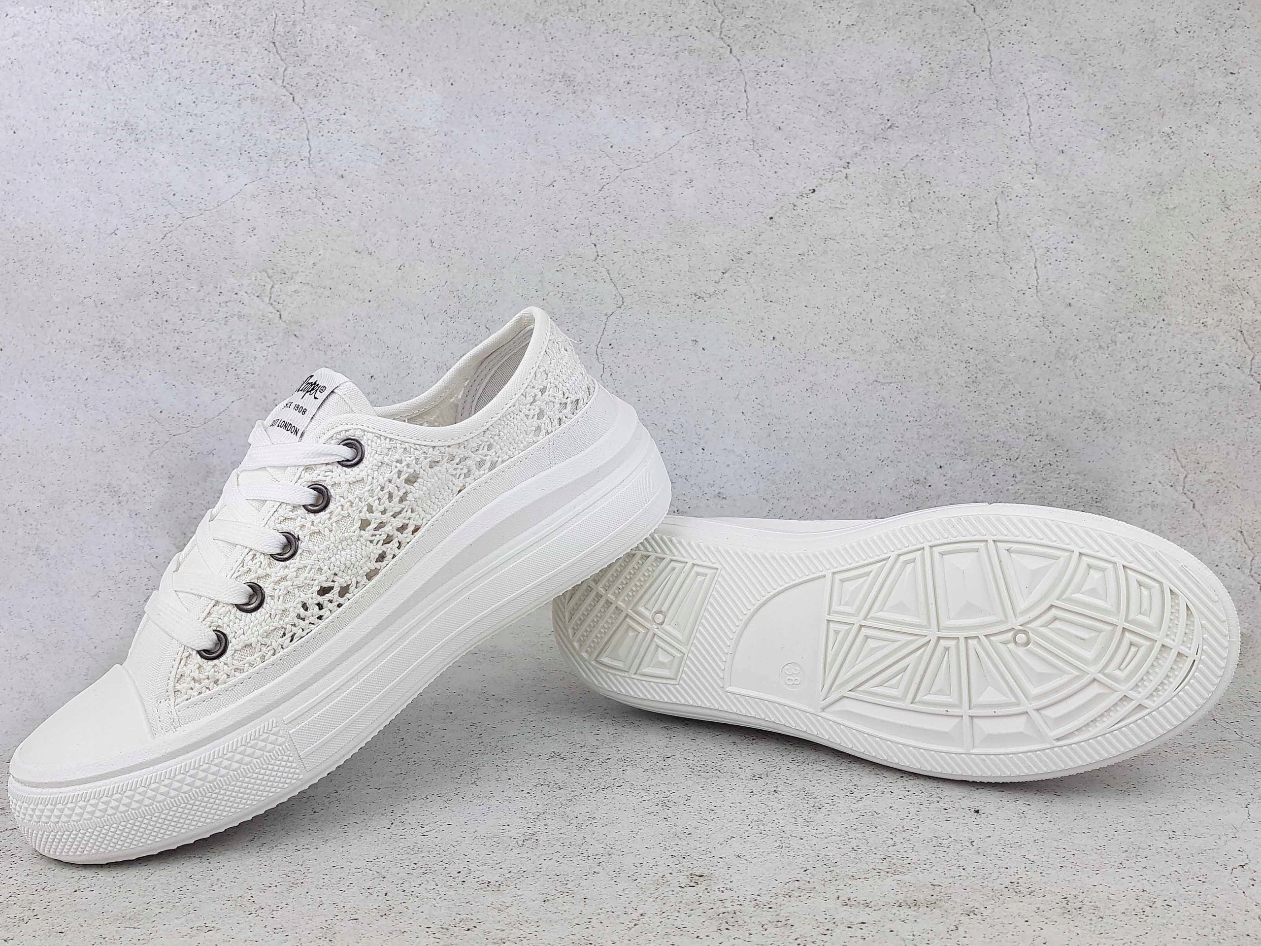 LEE COOPER BUTY KORONKOWE AŻUROWE TRAMPKI BIAŁE GRUBA PODESZWA PLATFORMA Płeć kobieta