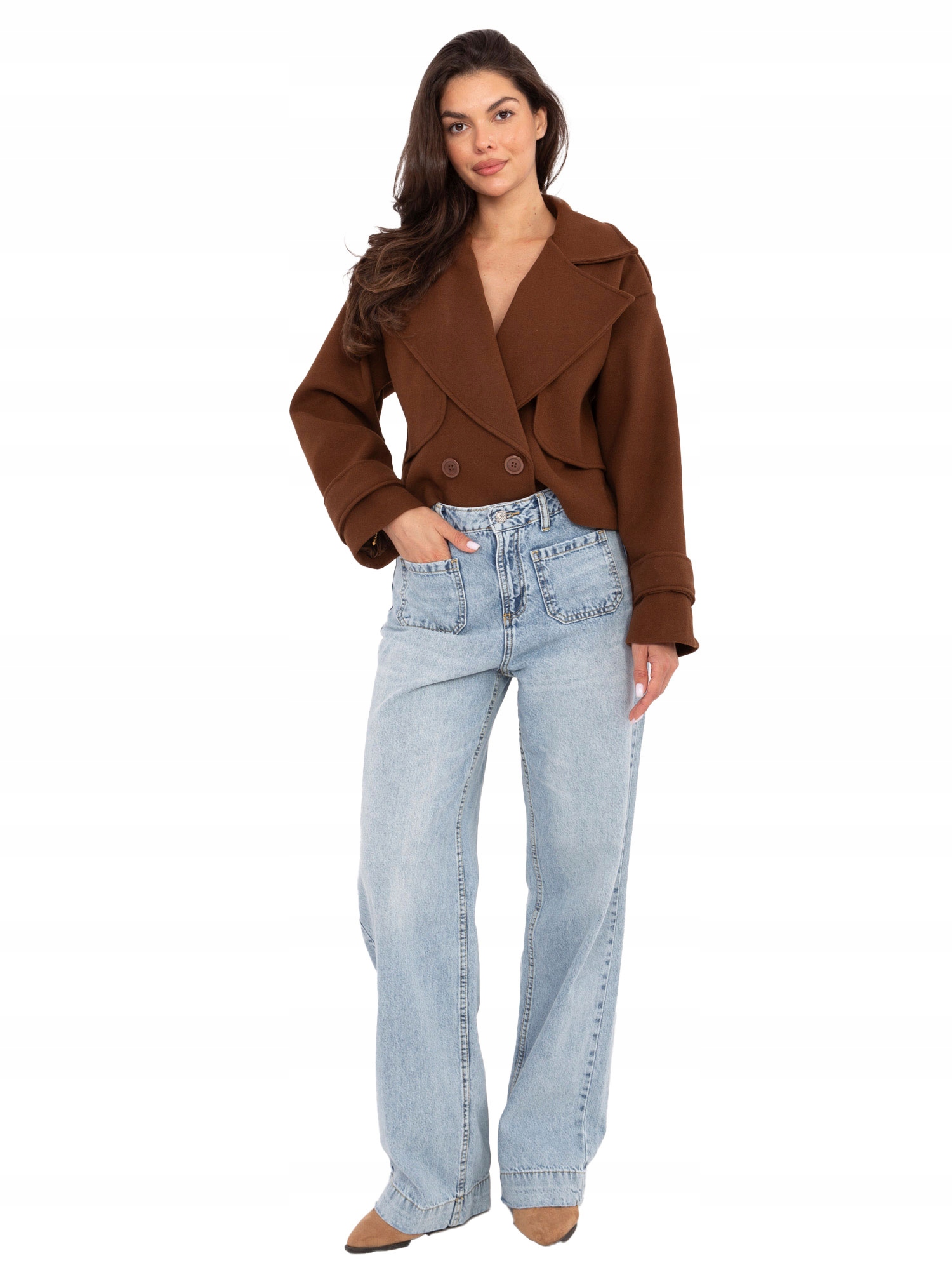 Spodnie Jeansowe z Wysokim Stanem Jeansy Wide Leg