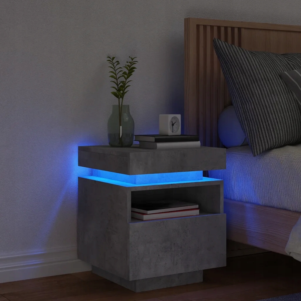 vidaXL Noční stolek s Led osvětlením betonově šedý 40 x 39 x 48,5 cm