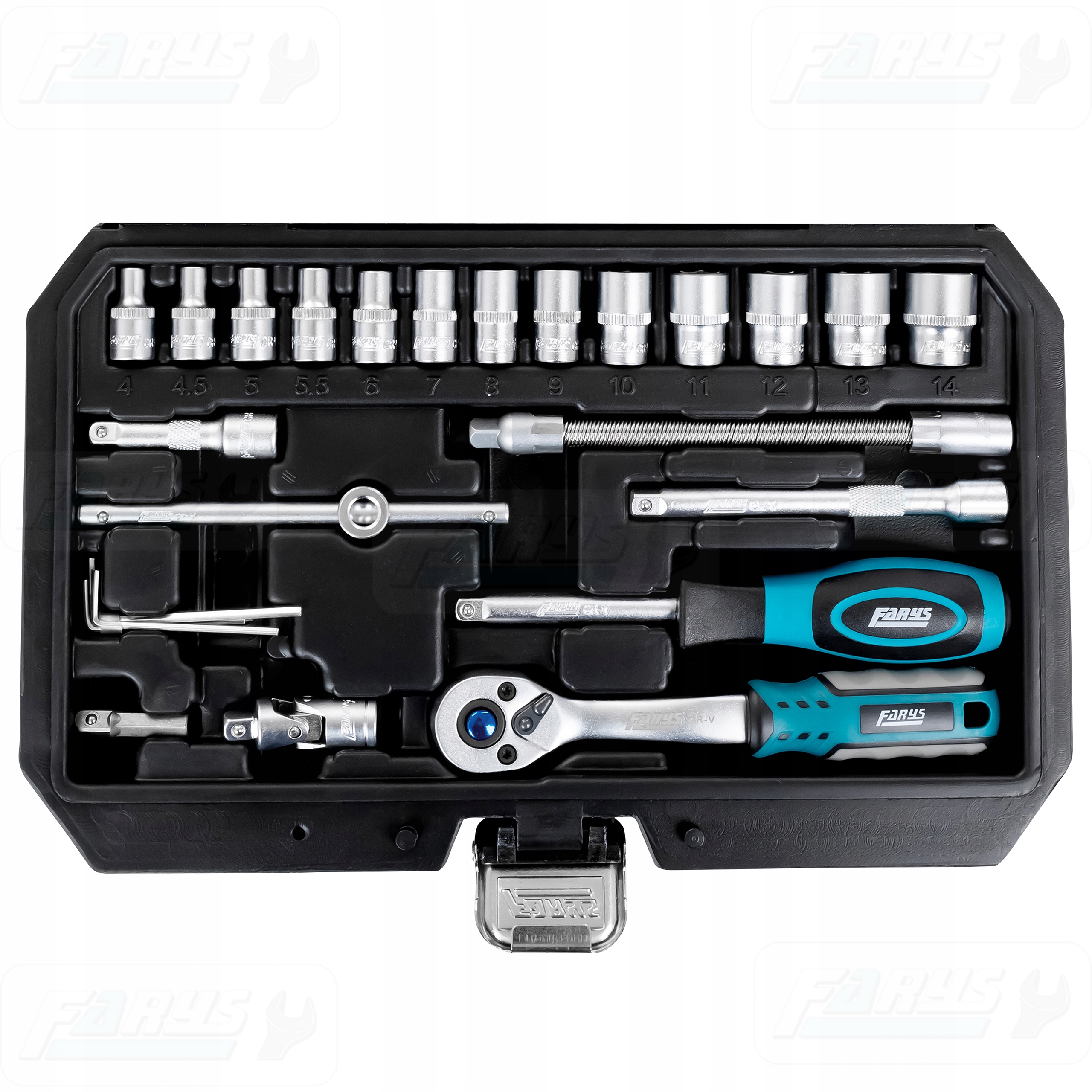 ZESTAW KLUCZE NASADOWE TORX GRZECHOTKA 1/4 46el. Liczba elementów w zestawie 46