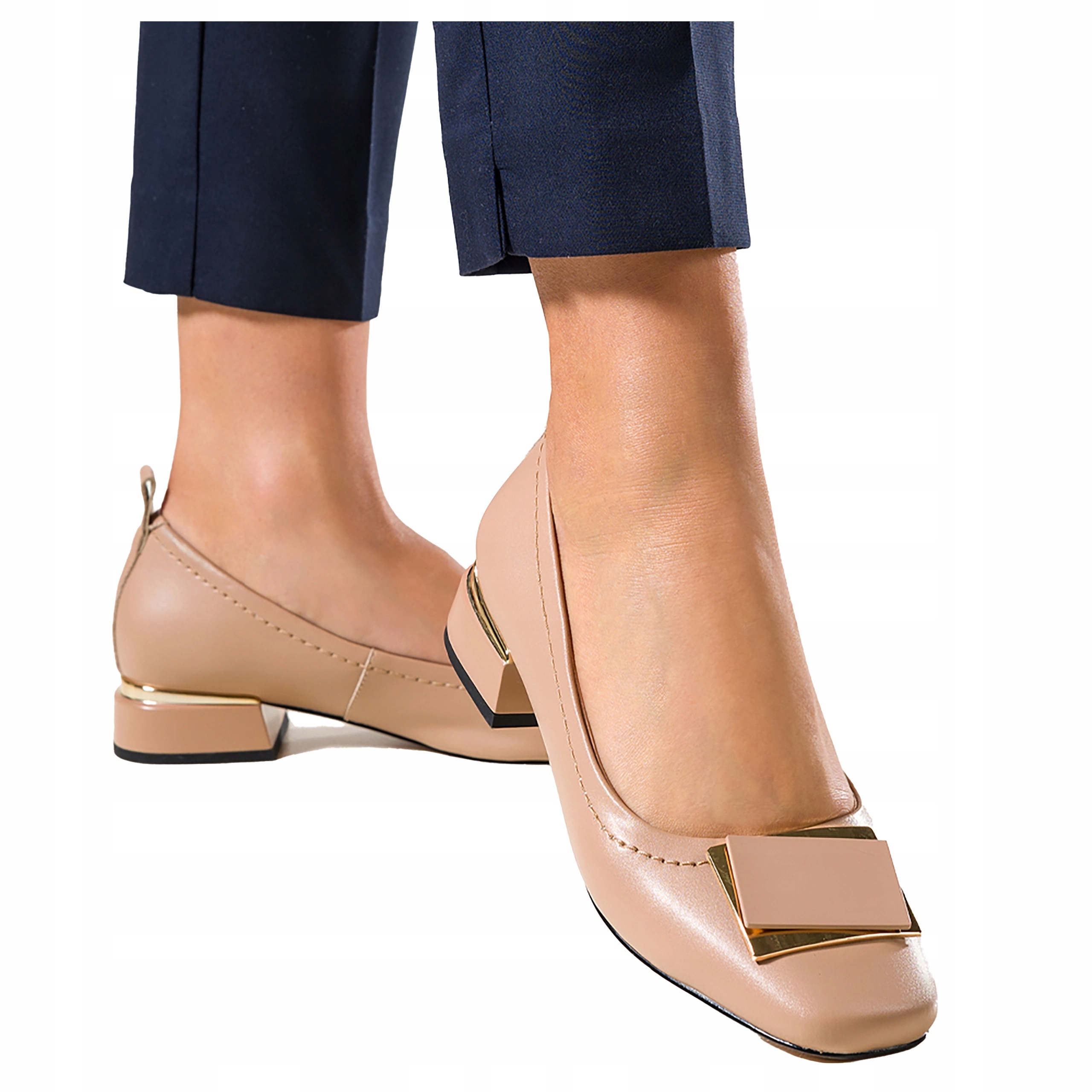 Kožené Dámské Lodičky Béžové Na Nízkém Podpatku, Módní Ozdoba, velikost 38