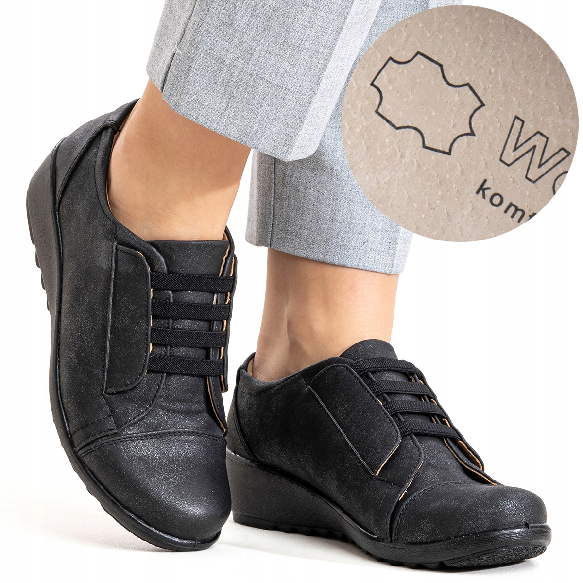 Polobotky na koturnu v.KŮŽE nazouvací Tuhost H měkké pohodlné Wojtyłko 36