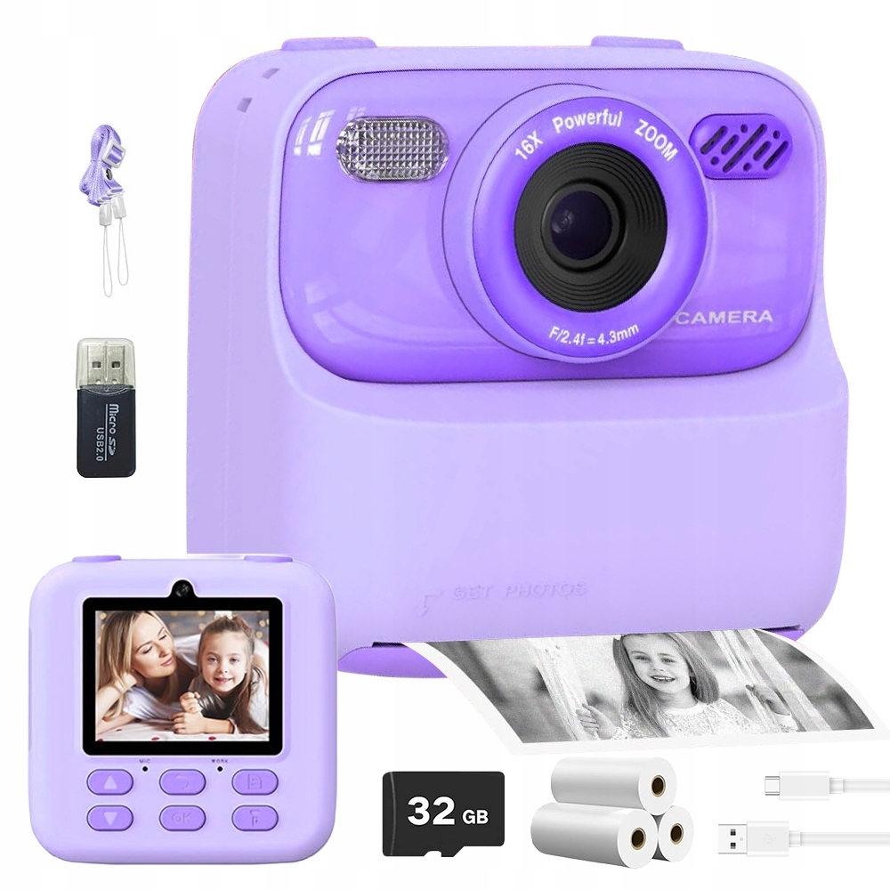 Kamera S Funkcí Okamžitého Tisku 32GB Paměťová Karta 2.4 Palce