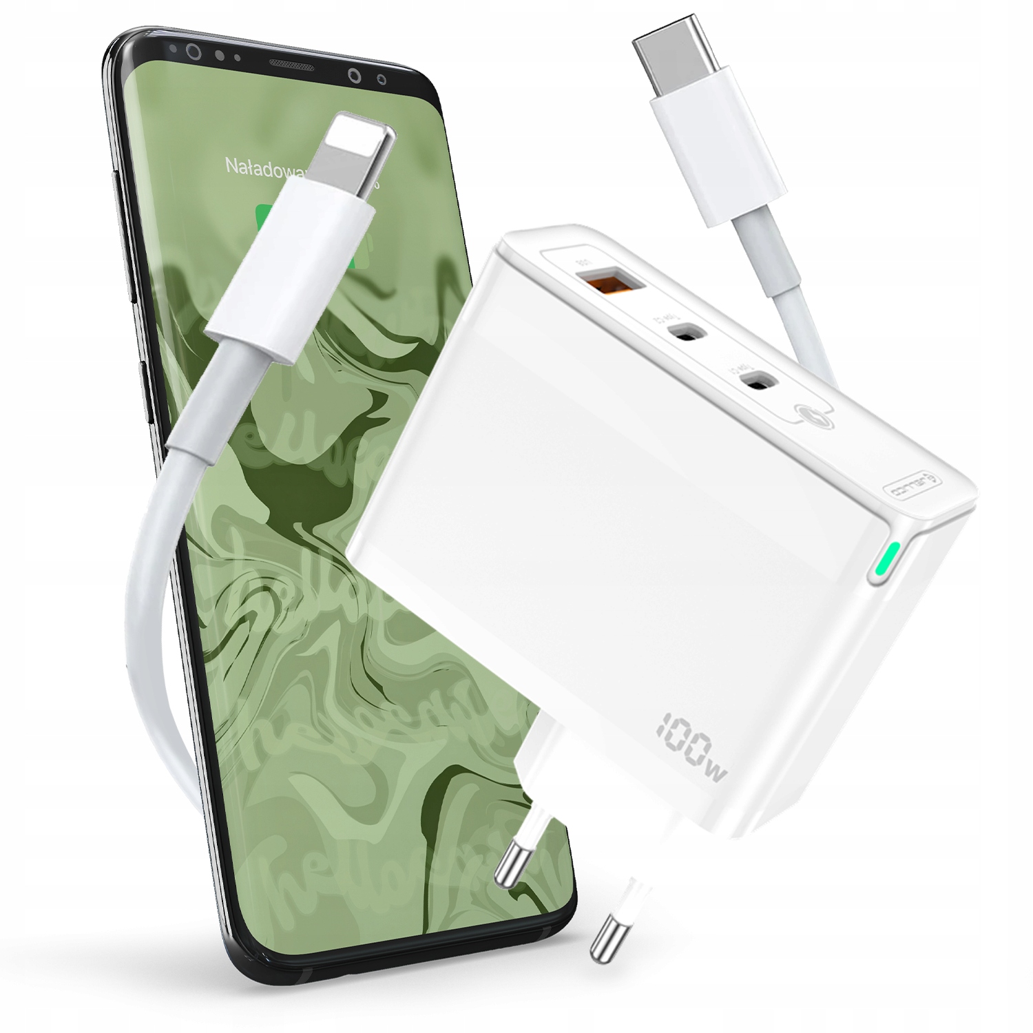 Rychlá Síťová Nabíječka 100W 2XUSB-C 1XUSB QC3.0 Usb-c -lightning