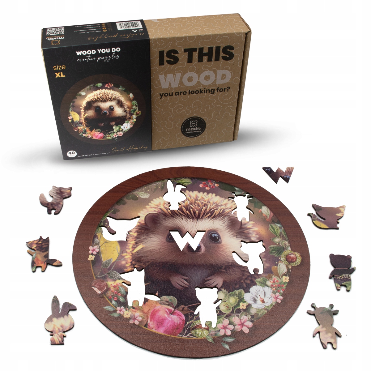 Puzzle drewniane WOOD YOU DO | Hedgehog | 40 elementów | XL