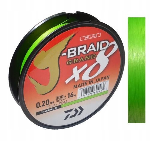 Šňůra Daiwa J-Braid Grand X8E 0,22 mm 270 m barva Chatreuse