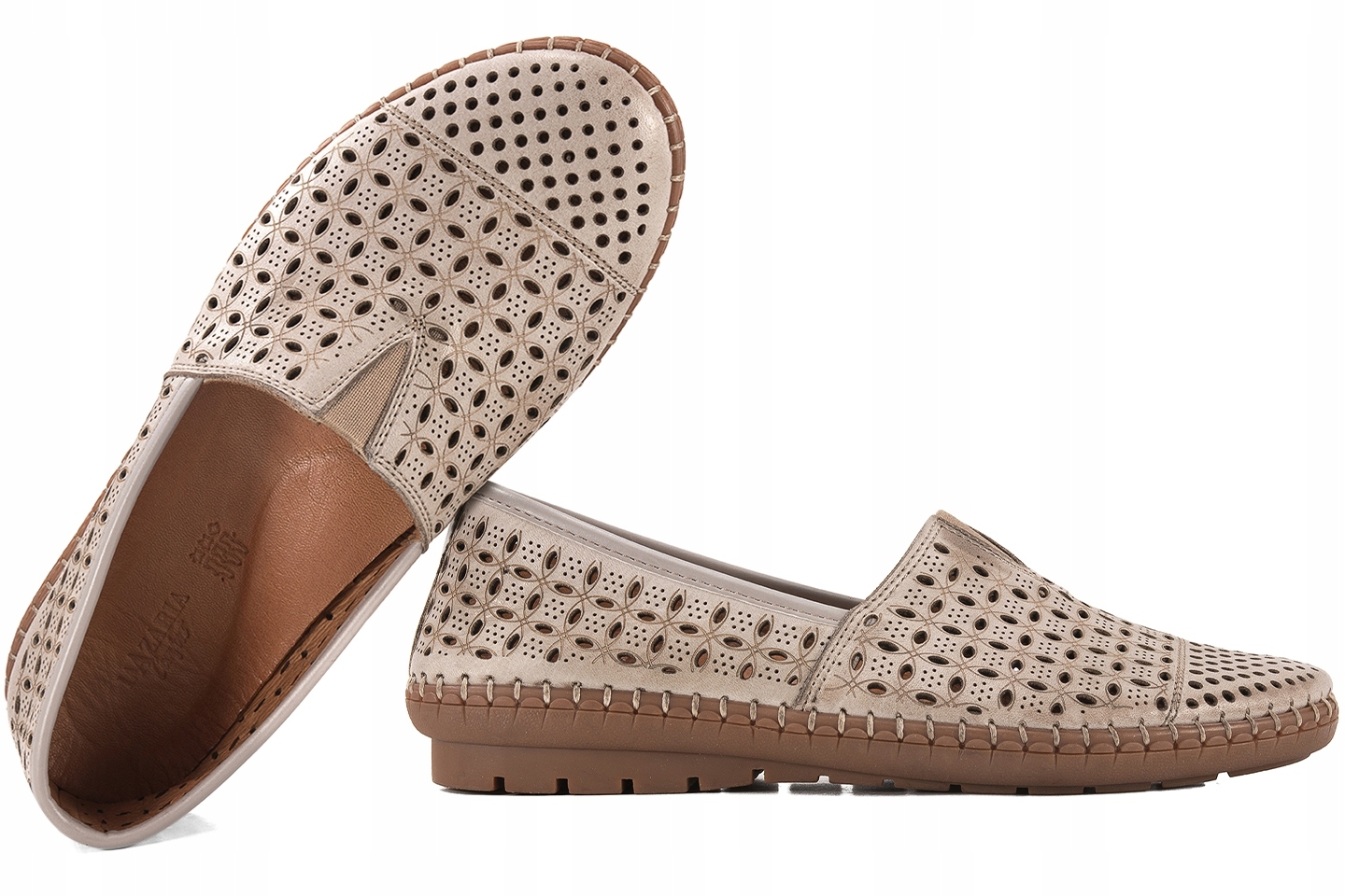 LaAzaria 1554 Ažurové Polobotky Dámské Mokasíny Kožené, šedé