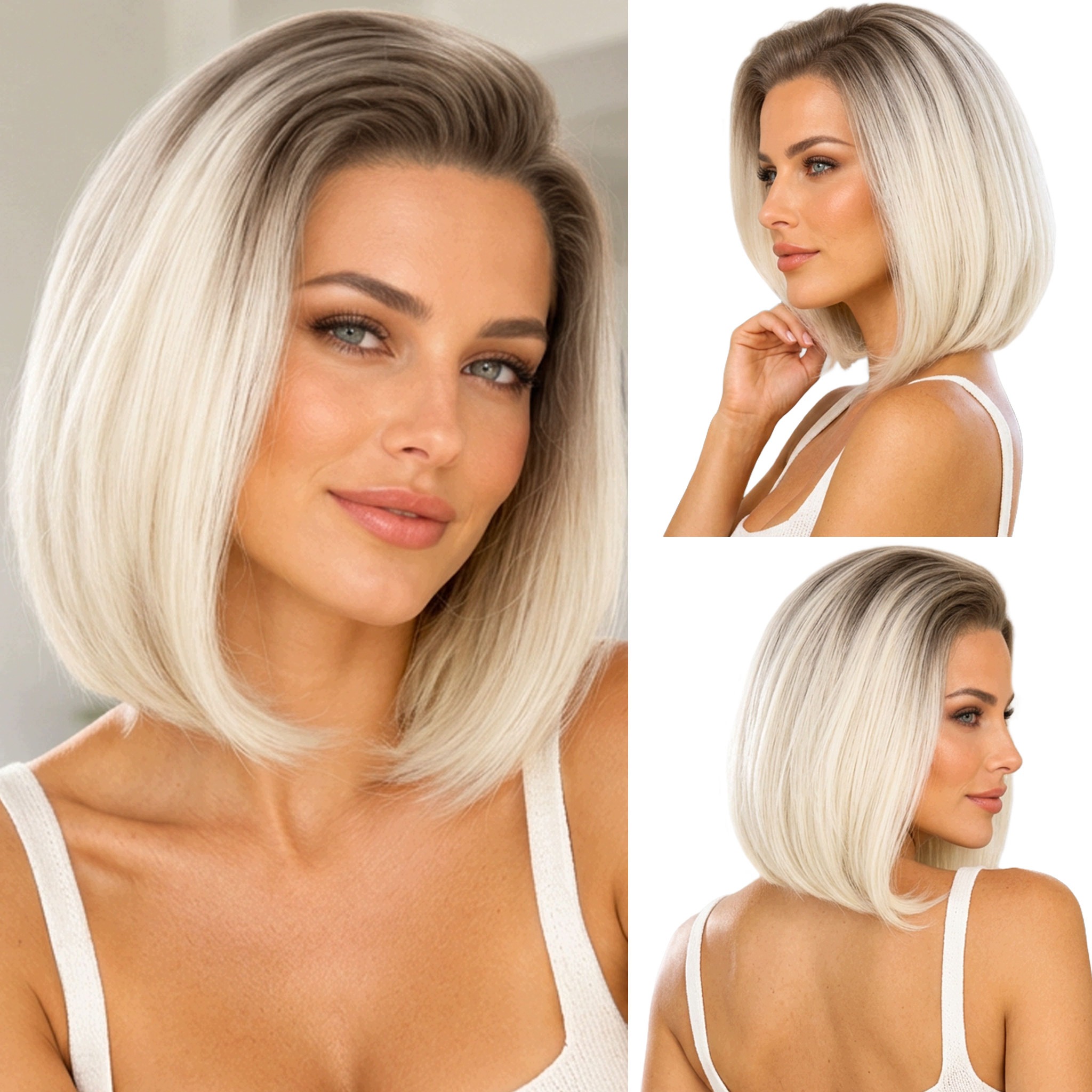 Peruka Sztuczna Bob 30cm jasny blond odrost Lace Front 13x6 bez przedziałka