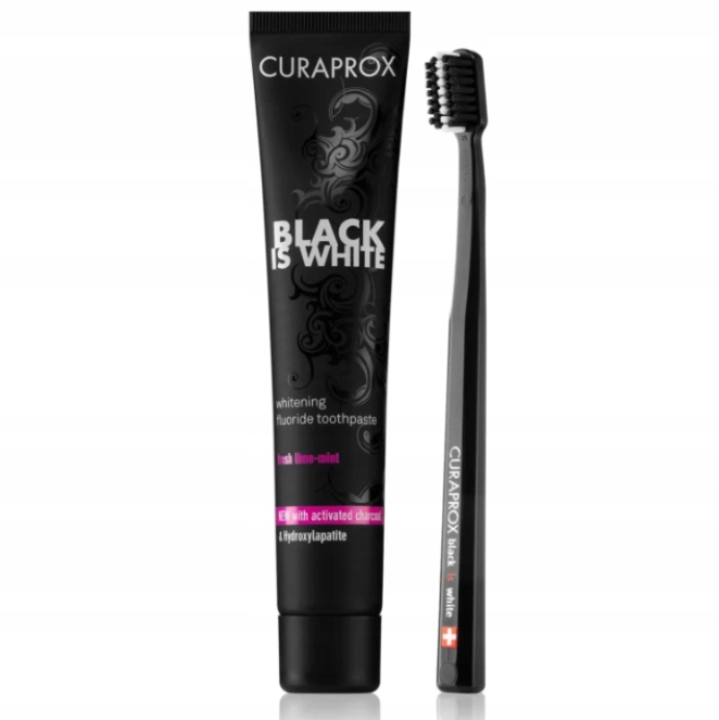 Szczoteczka i Pasta do Zębów Curaprox Black Is White Zestaw Wybielający