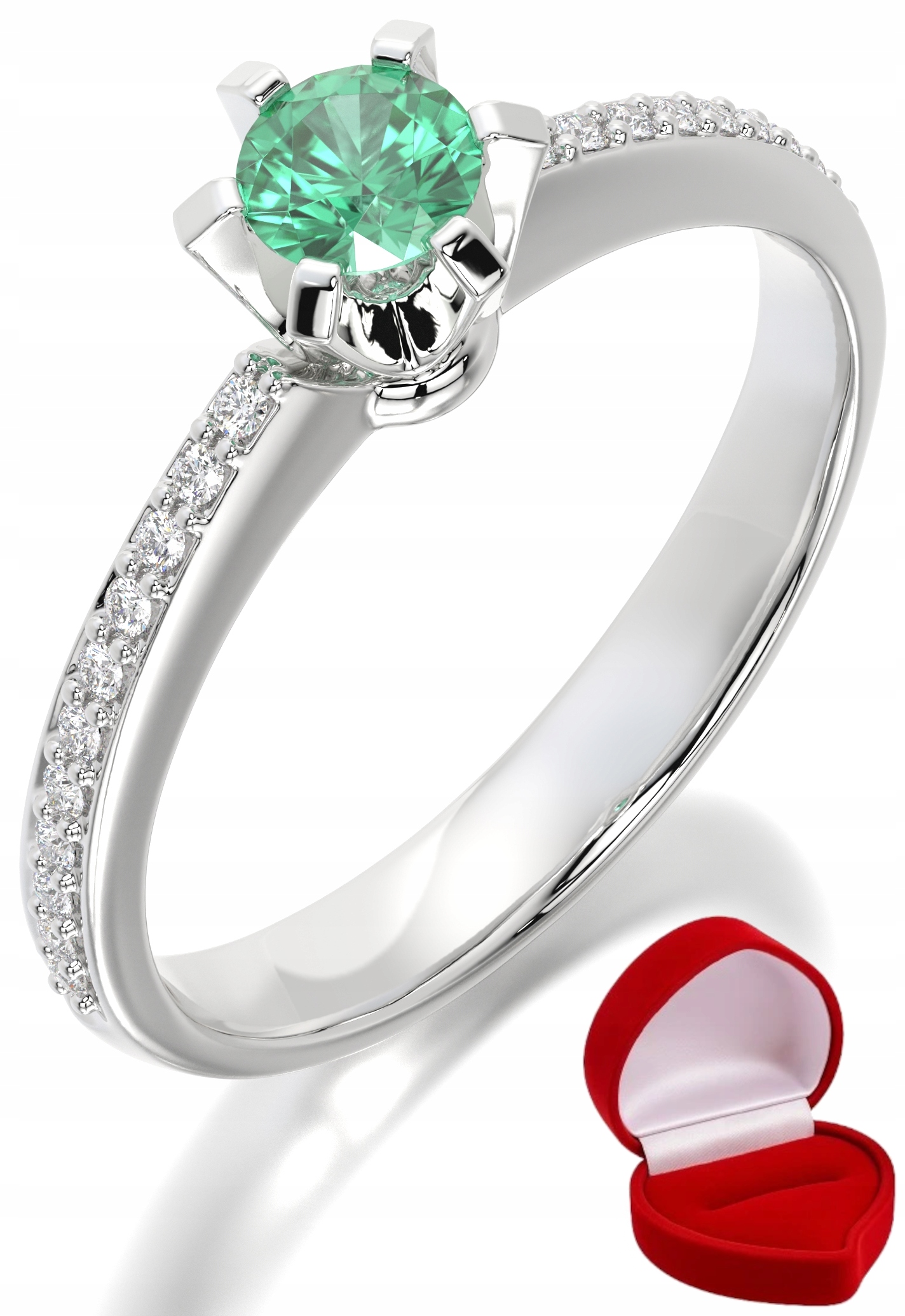 Zlatý Prstýnek 585 14k Smaragd 0,19 ct Bílé Zlato R8
