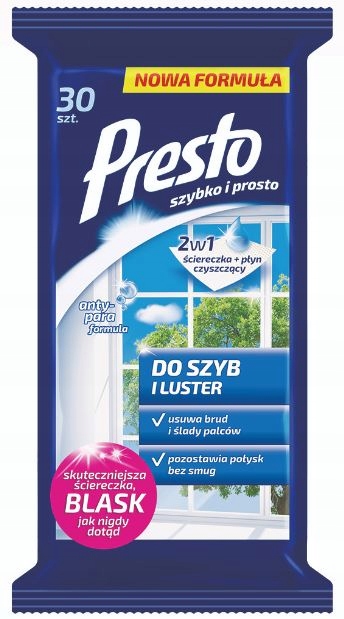 

Ściereczki Presto Do Szyb I Luster 2w1 30SZT