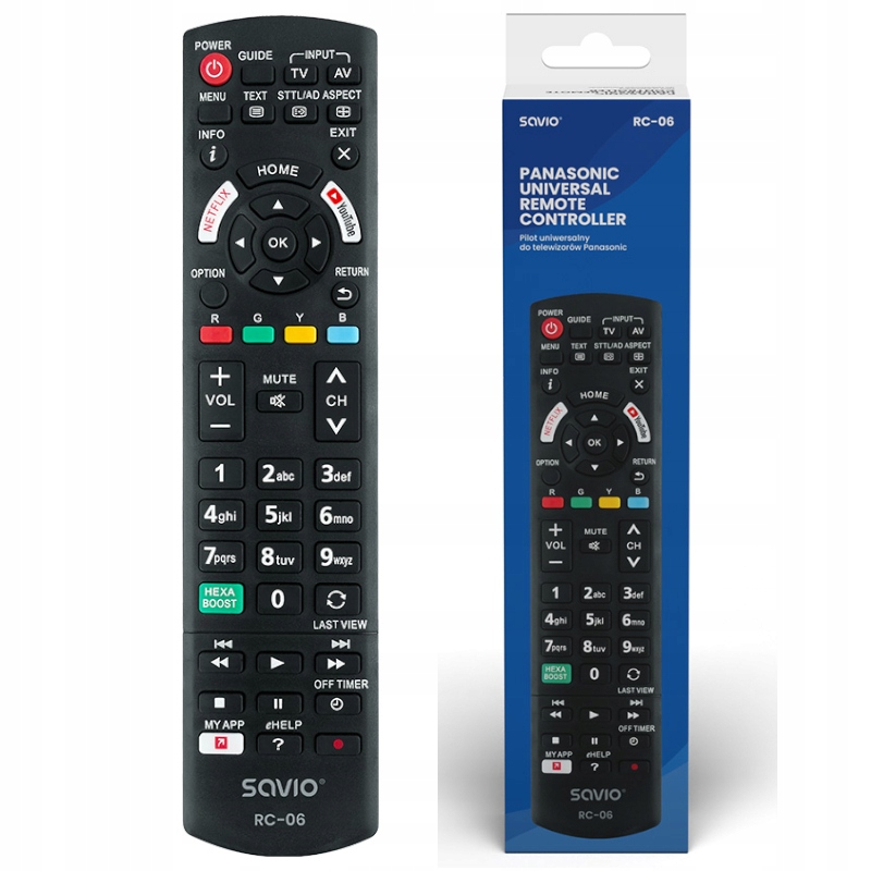 Pilot uniwersalny do telewizora Tv Panasonic Savio RC-06 Smart Netflix Yt