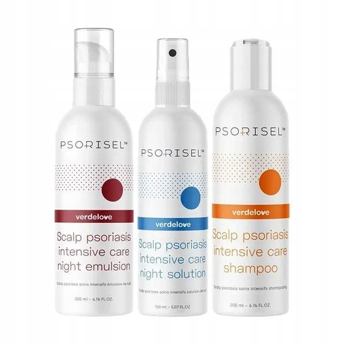 Zestaw Psorisel, szampon, 200 ml emulsja na noc, 200 ml płyn