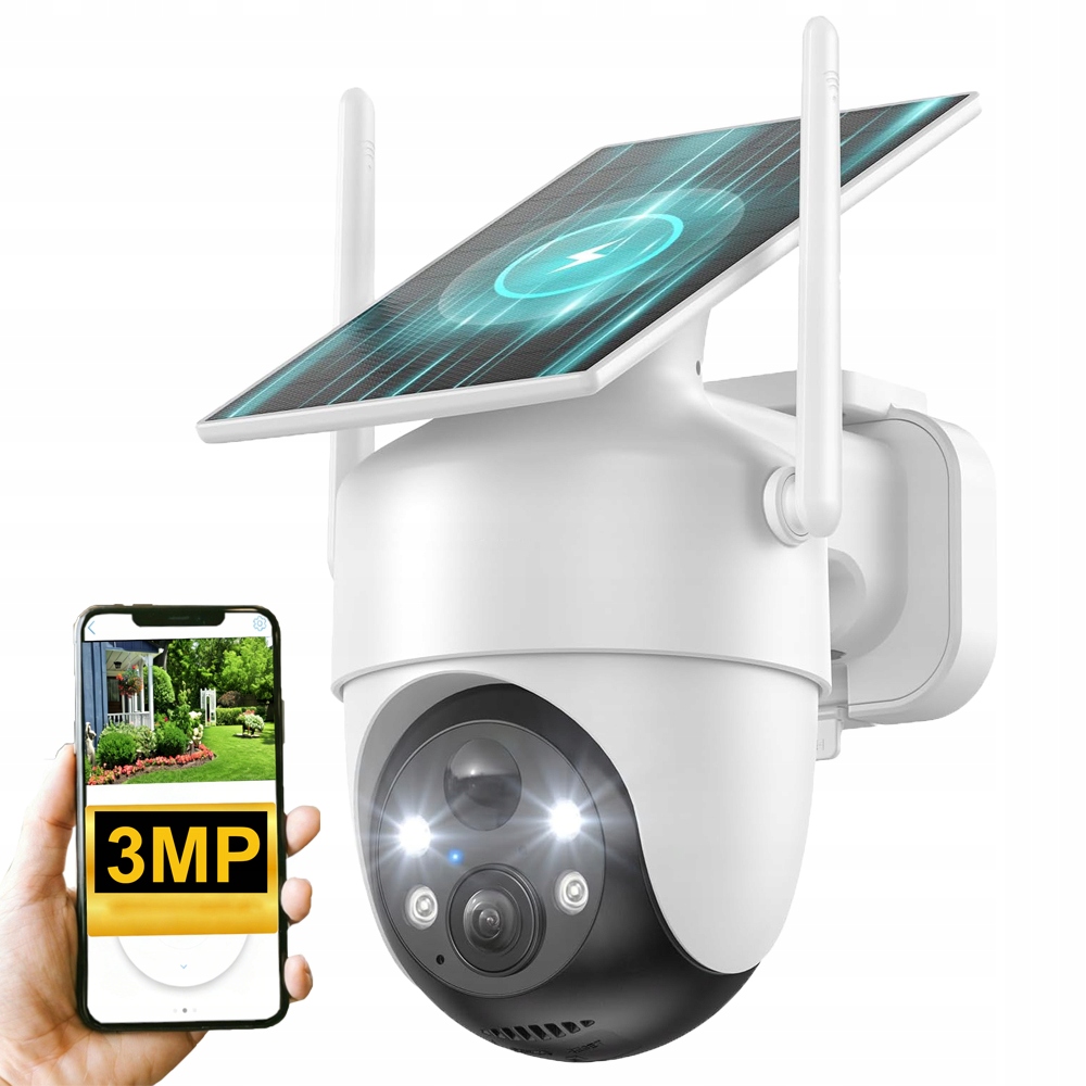 Solární otočná kamera Venkovní kamera monitorující noční vidění, barevná