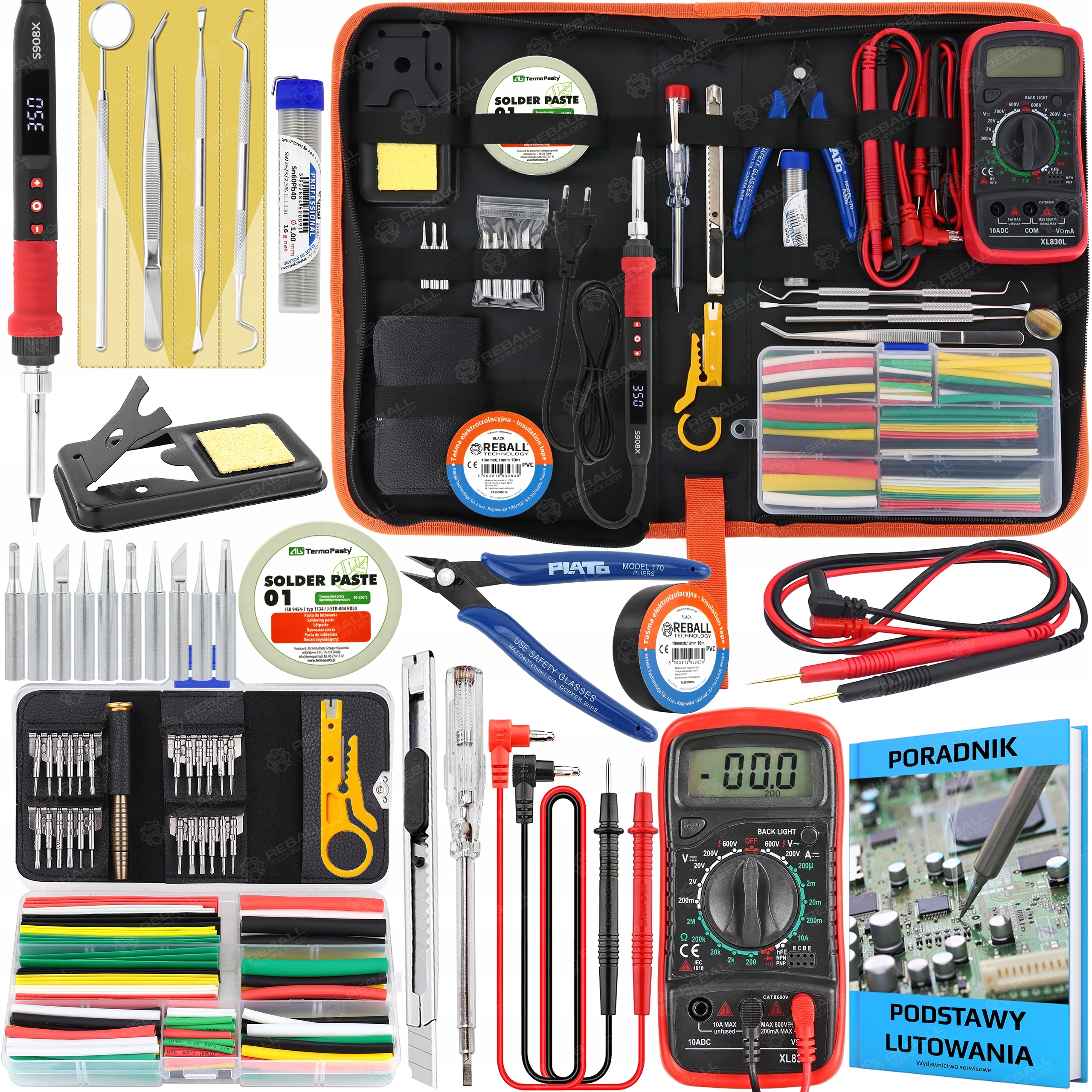 Zestaw Lutownica Reball S908X 80W Nowy Model +akcesoria Multimetr Etui 55EL