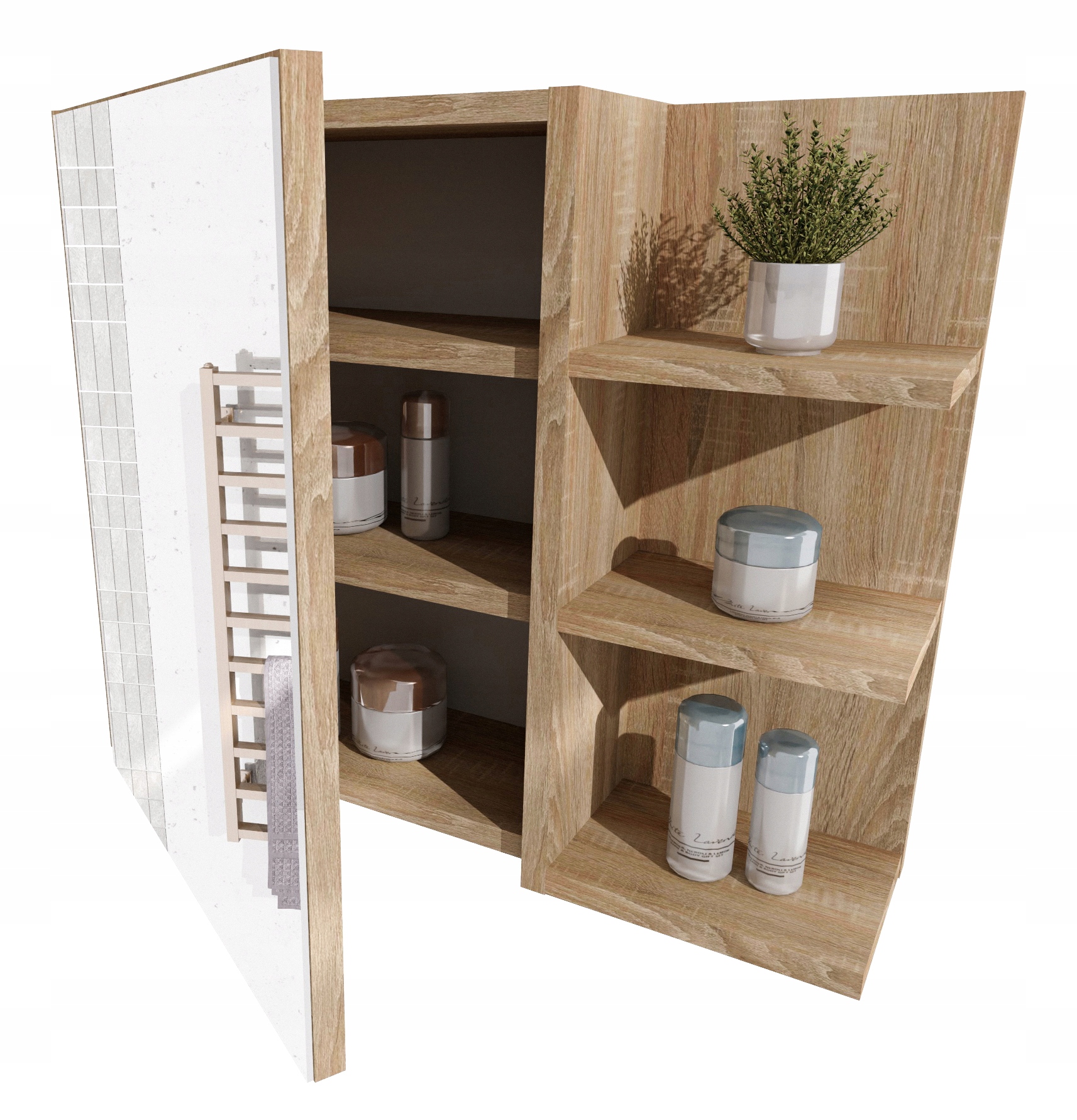 Koupelnová skříňka koupelnový regál police zrcadlo závěsná dub Sonoma závěsná