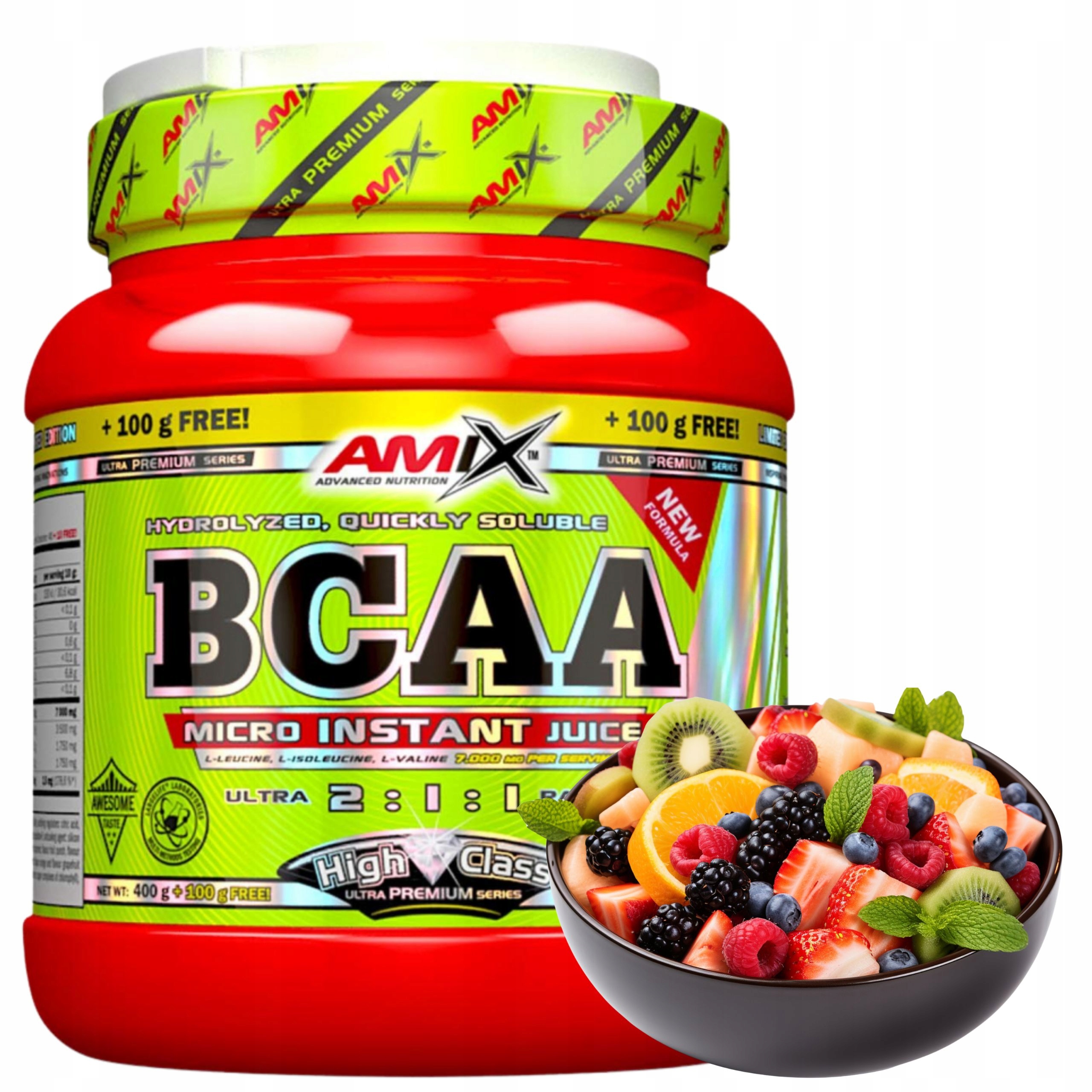 Aminokyseliny na pití Bcaa 2:1:1 Leucin Isoleucin Valin Ovocný punč 500 g