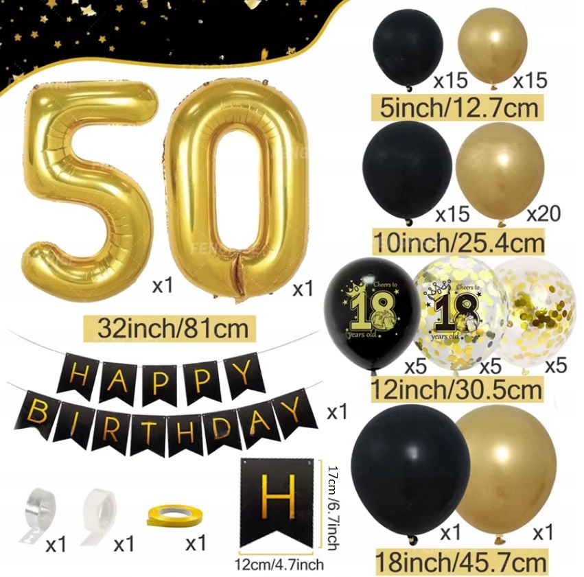 Girlanda balonowa na 50. urodziny, złota, 88 elementów – Łatwe przygotowanie dekoracji