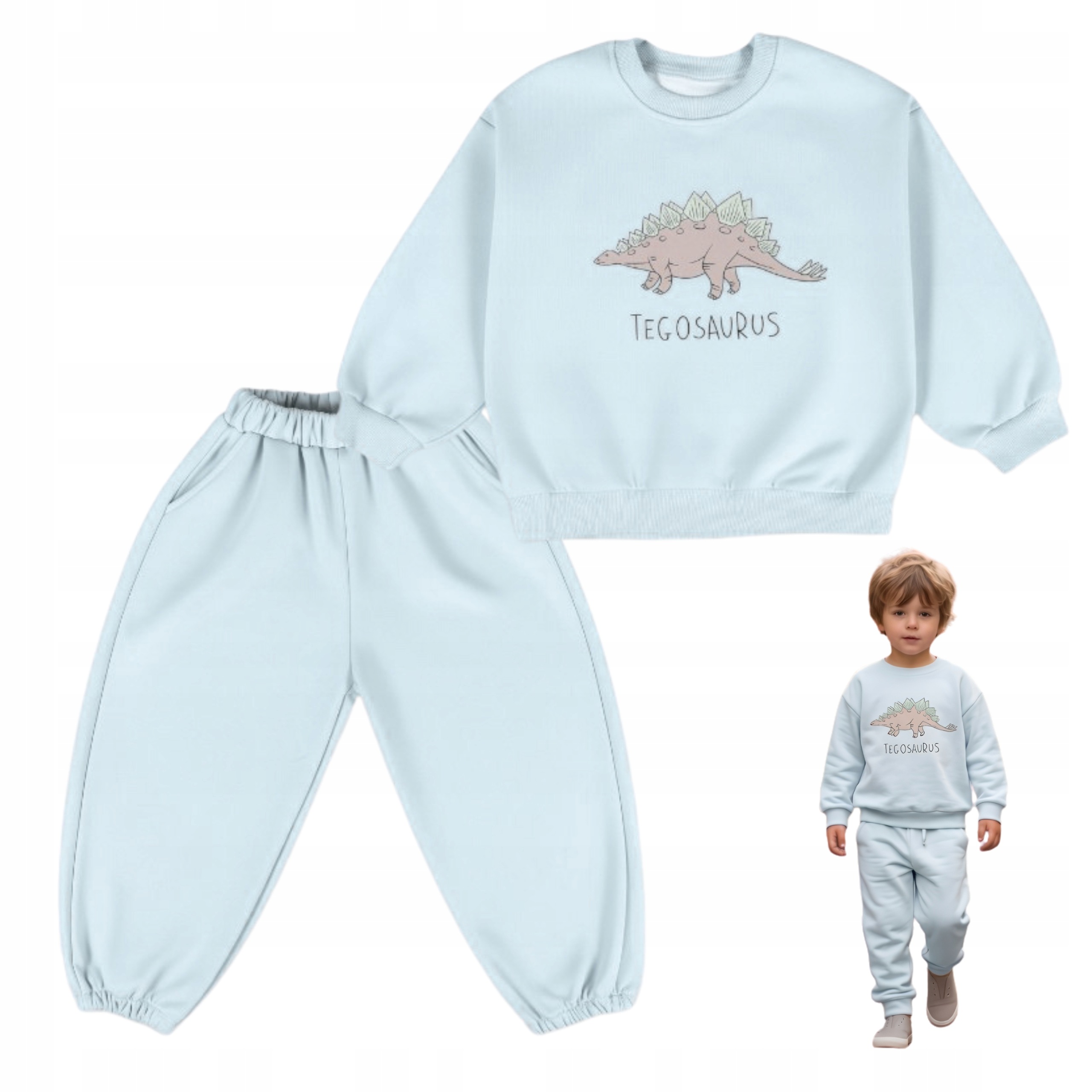 Dres Chłopięcy 92 Komplet dla 2 Latka Bluza Spodnie Dinozaur Błękitny