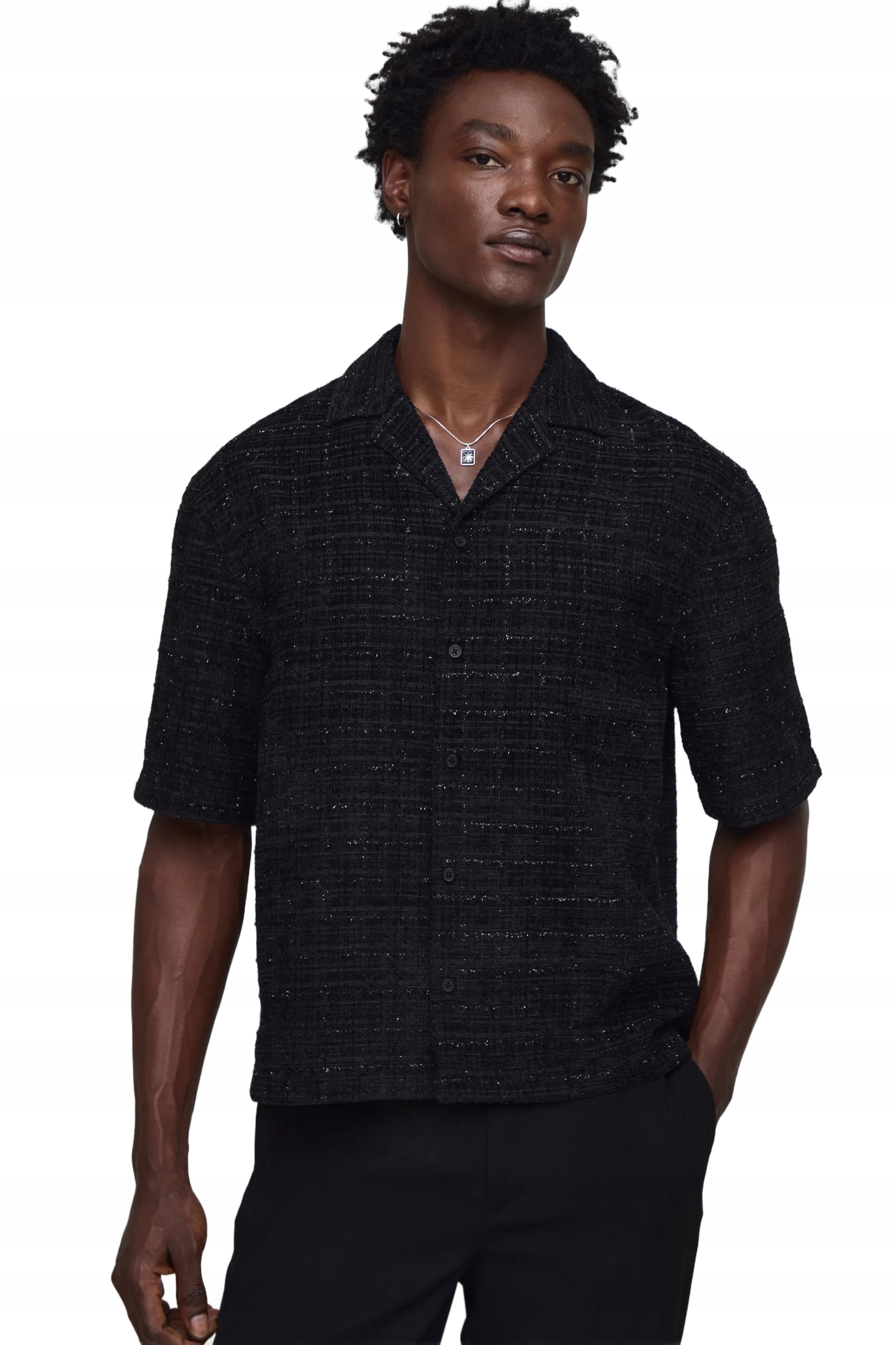 Boohooman Černá Pánská Košile Casual Krátký Rukáv M Z3A