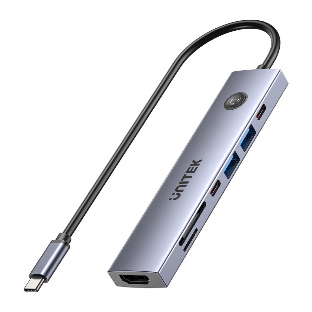 Unitek Hub Usb-c 7w1 4K@60Hz, Pd 100W i przycisk Hdmi On/Off