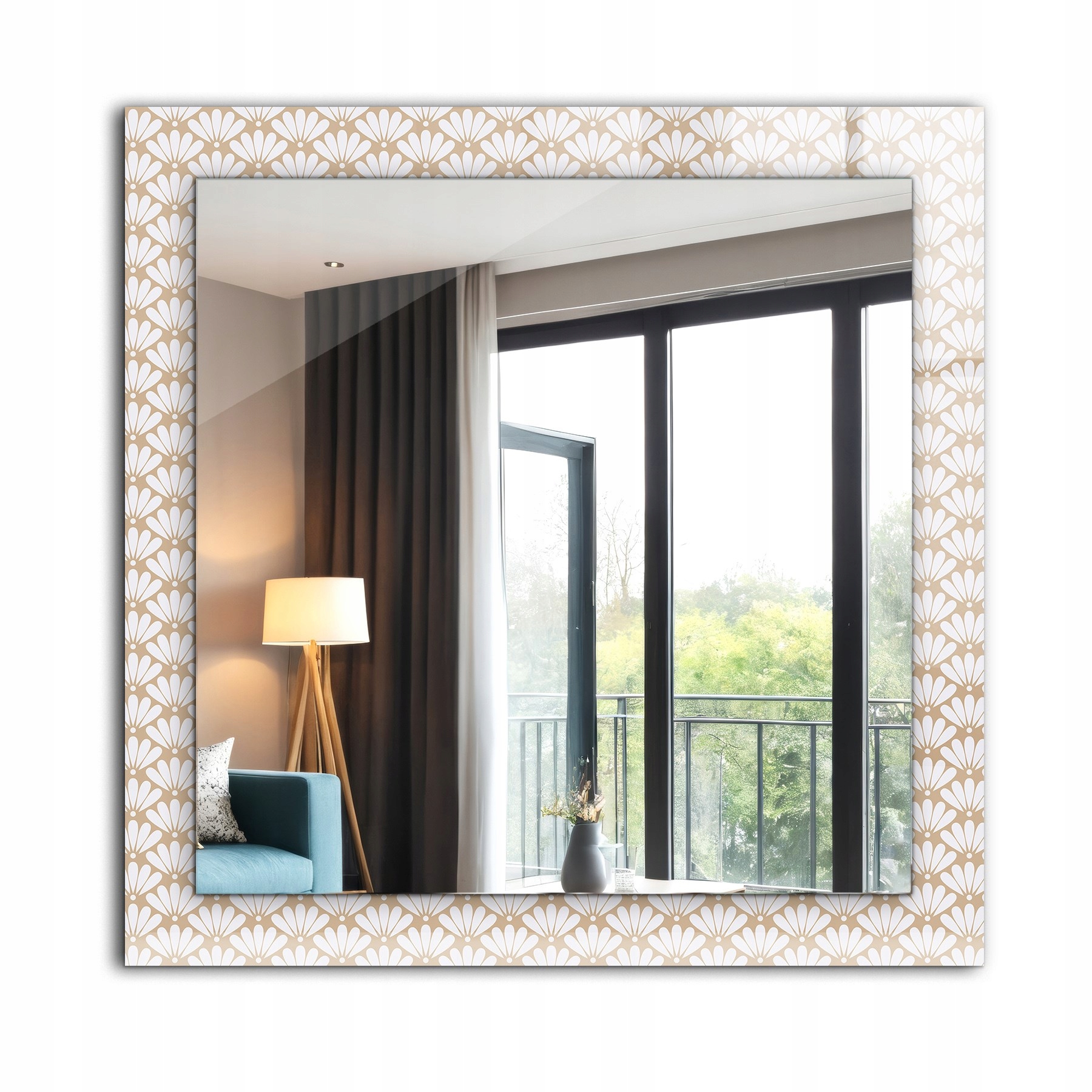 Moderné loftové závesné zrkadlo s potlačou 60x60 Kvet geometrický vzor