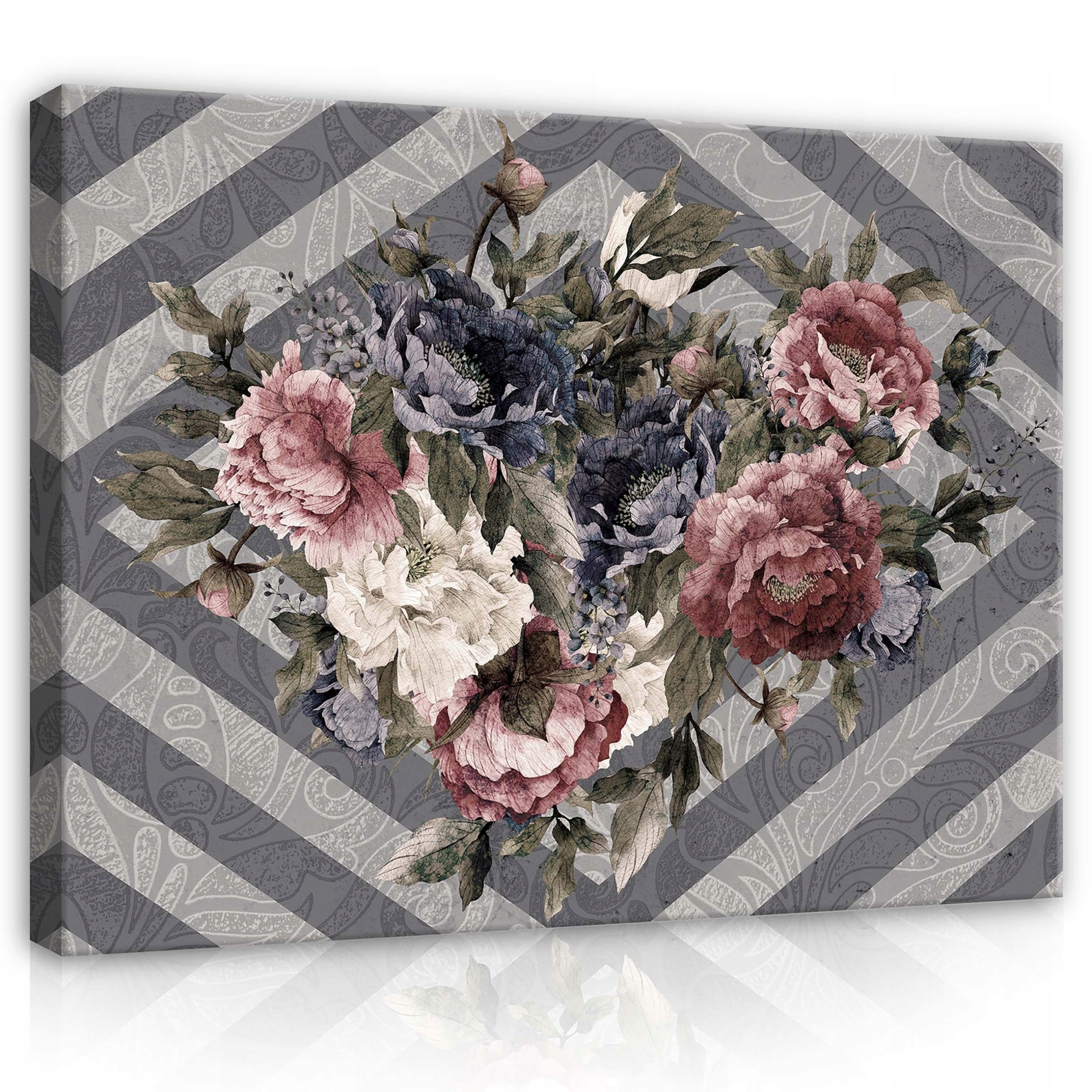 Obraz 80x60 Kytice květin pivoňky růže vintage elegantní vínová