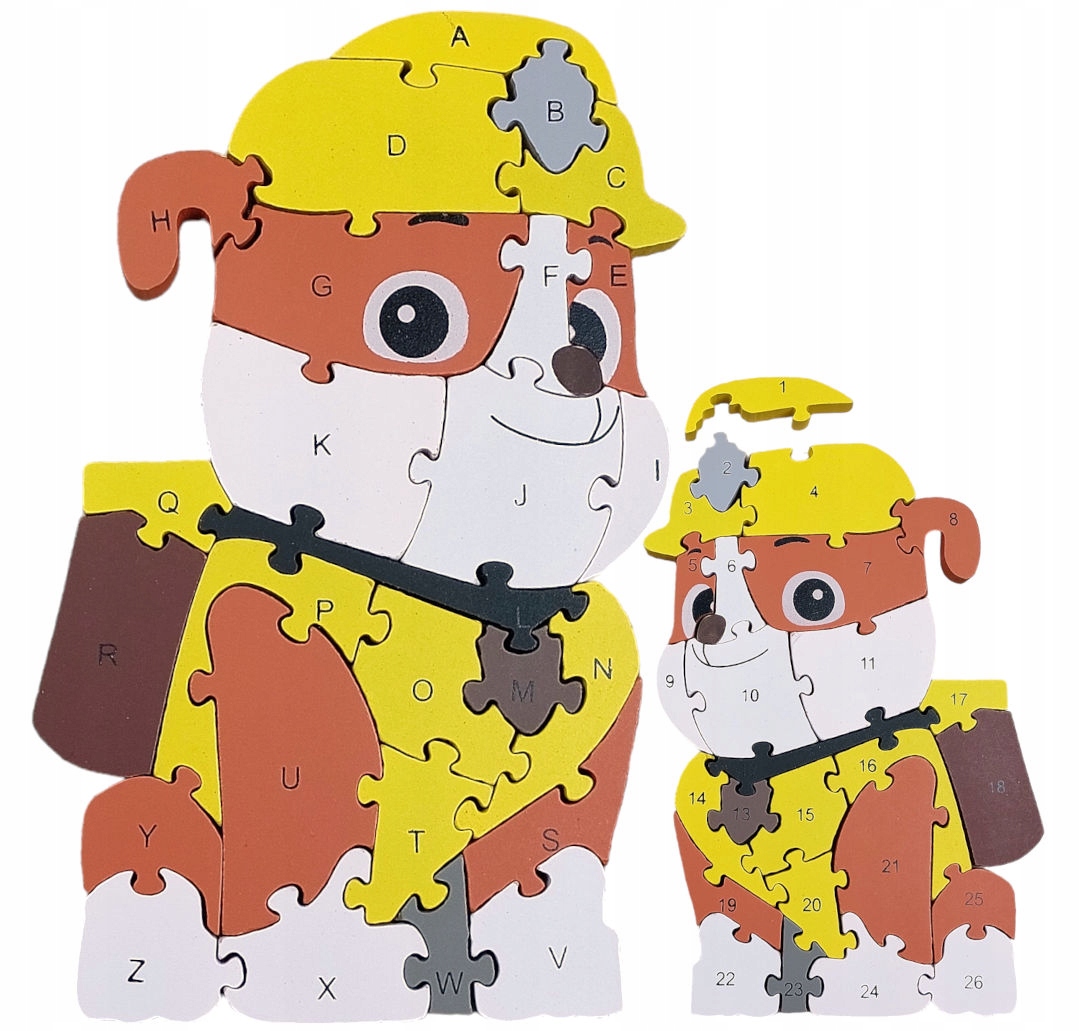 PSI PATROL PUZZLE PUZLE EDUKACYJNE DREWNIANE LITERKI I CYFERKI RUBBLE