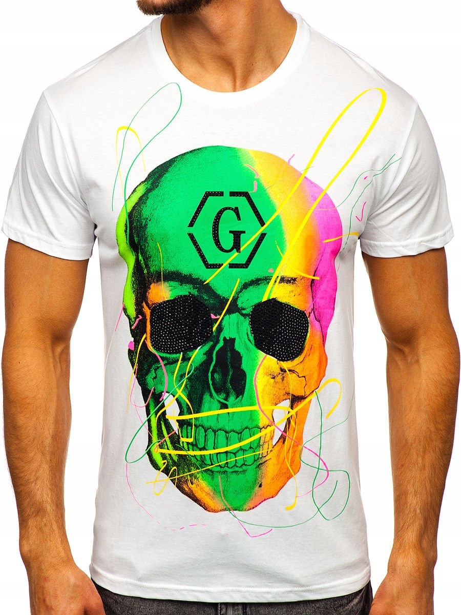 

T-shirt Męski Z Nadrukiem Biały KS2107 DENLEY_2XL
